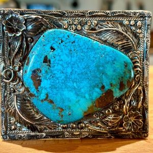 Vintage Southwestern Turquoise Sterling Silver Belt Buckle